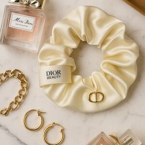 Dior Beauty Ivory Satin Scrunchie with CD Charm